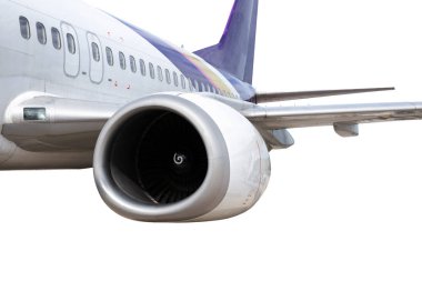 Beyaz arka planda izole boeing 737-400 uçak motoru.