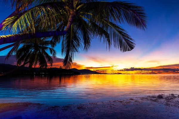 Prachtige Kleurrijke Zonsondergang Met Coconut Palm Tree Het Strand Koh — Stockfoto