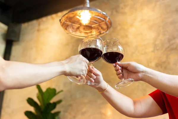 Group Friends Celebration Cheering Red Wine Restaurant — Stock Photo, Image