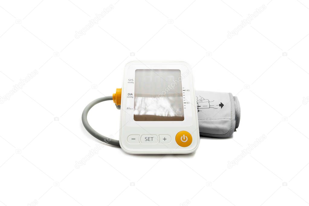 Modern tonometer for blood pressure measurement isolated on white background.