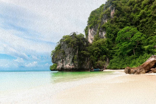 Hermosa playa y el océano en Koh Hong isla Krabi en la pintura al óleo . — Foto de Stock