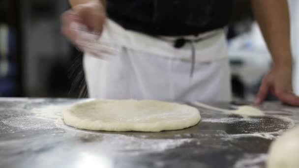 Chef Formant Pâte Sur Une Surface Farinée Pétrissant Avec Ses — Video