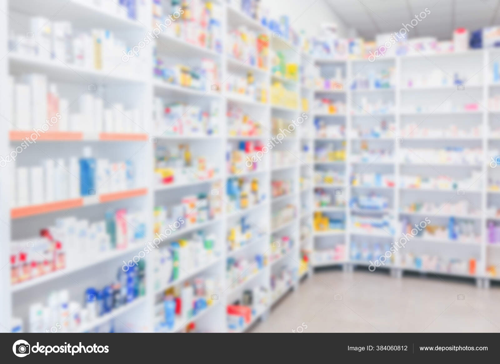 Pharmacy Shelves Filled Medication Blur Background Stock Photo by