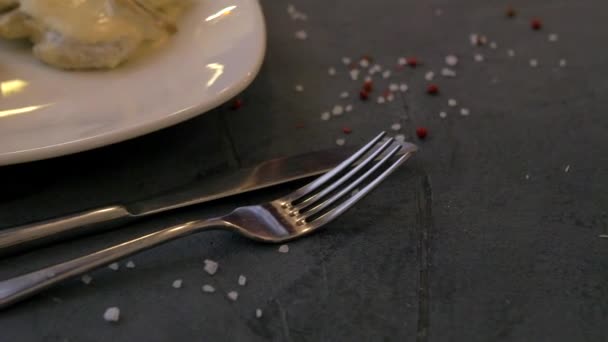 Comida para la cena, menú del restaurante . — Vídeos de Stock