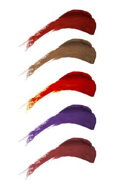 Birden çok renk ruj ya da kozmetik smear beyaz zemin üzerinde. Bu moda ürün de oje sesleri tasvir. Ürün doku yakın göstermek için yürüttüm. 