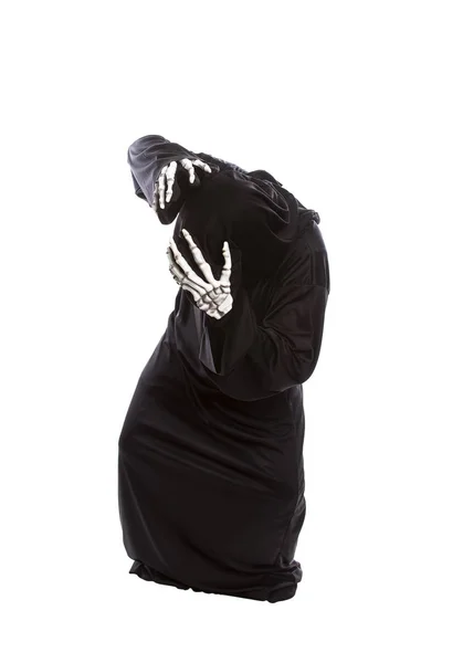 Costume Halloween Squelette Faucheur Sombre Portant Une Robe Noire Sur — Photo