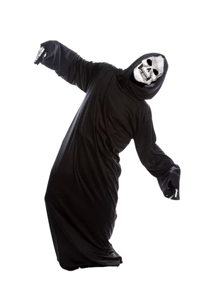 Costume Halloween Squelette Faucheur Sombre Portant Une Robe Noire Sur — Photo