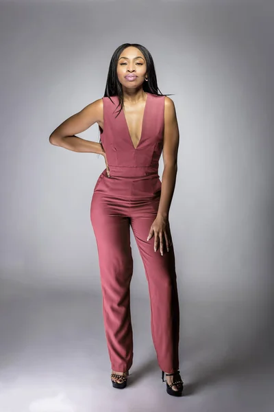 Modelo Moda Feminina Negra Afro Americana Vestindo Cor 2019 Ano — Fotografia de Stock