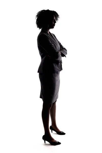 黒の女性実業家または匿名の女性大統領候補のシルエット 人はバックライトと 白い背景で隔離 — ストック写真