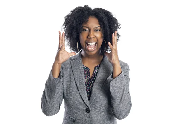 Afro Americana Donna Affari Isolato Uno Sfondo Bianco Cercando Arrabbiato — Foto Stock