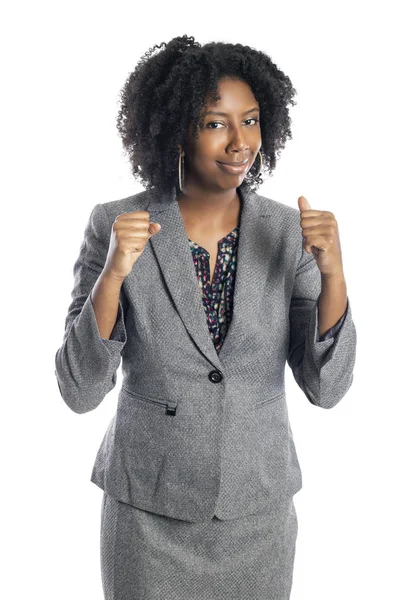 Negra Afro Americana Mulher Negócios Isolado Fundo Branco Olhando Com — Fotografia de Stock