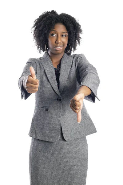 Black African American Female Businesswoman Isolated White Background Looking Confused — Stock Photo, Image