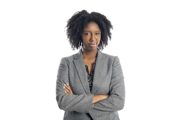 Black African American Female Businesswoman Isolated White Background Looking Disgusted — Stock Photo, Image