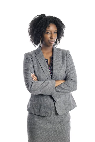 Black African American Female Businesswoman Isolated White Background Looking Disgusted — Stock Photo, Image