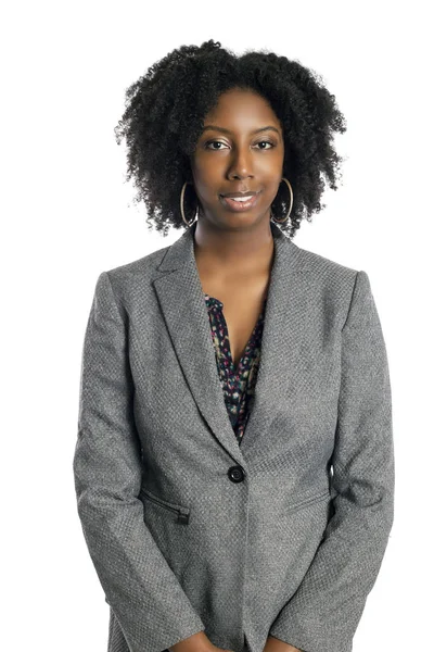 Černoafrická Americká Žena Která Izolovaná Bílém Pozadí Vypadá Šťastně Úspěšně — Stock fotografie