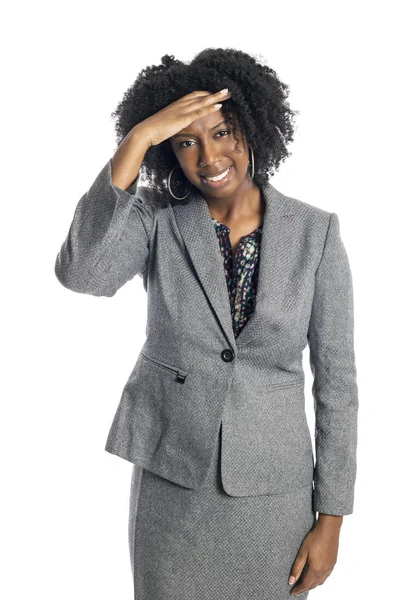 Svart Afrikansk Amerikansk Kvinnlig Affärskvinna Isolerad Vit Bakgrund Smärta Från — Stockfoto