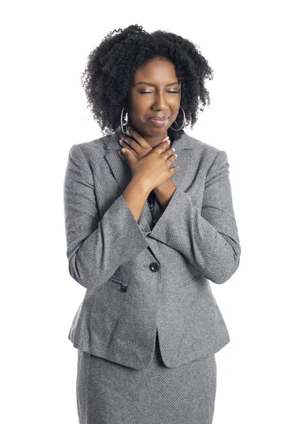 Mulher Negra Afro Americana Empresária Isolada Fundo Branco Parecendo Doente — Fotografia de Stock