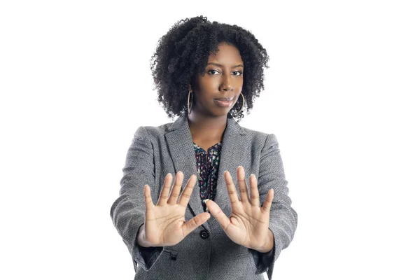 Siyah Afrikalı Amerikalı Kadın Kadını Beyaz Bir Arka Plan Üzerinde — Stok fotoğraf