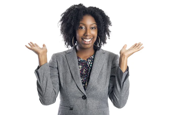 Siyah Afrikalı Amerikalı Kadın Kadını Beyaz Bir Arka Plan Üzerinde — Stok fotoğraf
