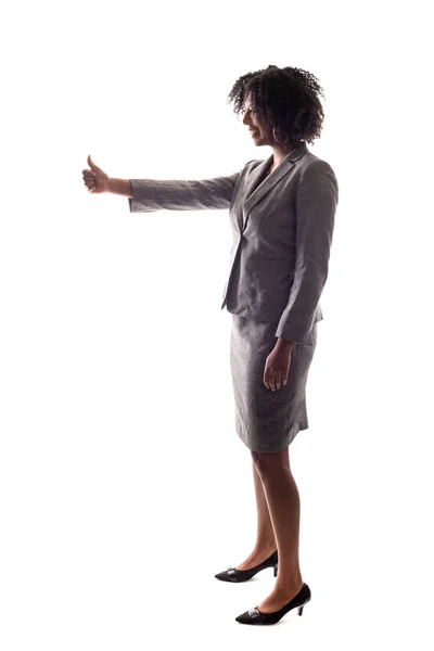 Side View Black Businesswoman Gesturing Approval Doing Thumbs Action — Stock Photo, Image