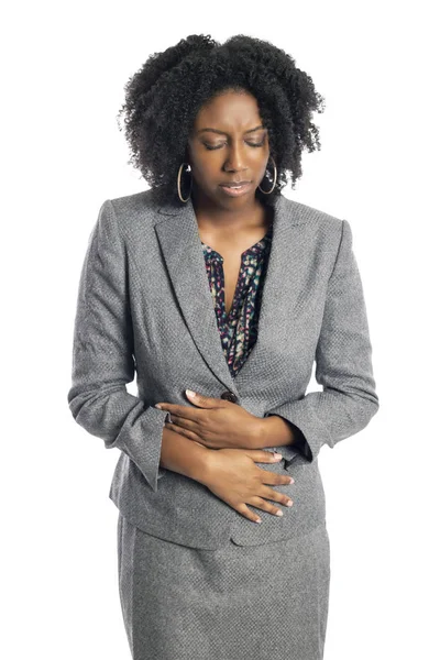 Mulher Negra Afro Americana Empresária Isolada Fundo Branco Parecendo Doente — Fotografia de Stock