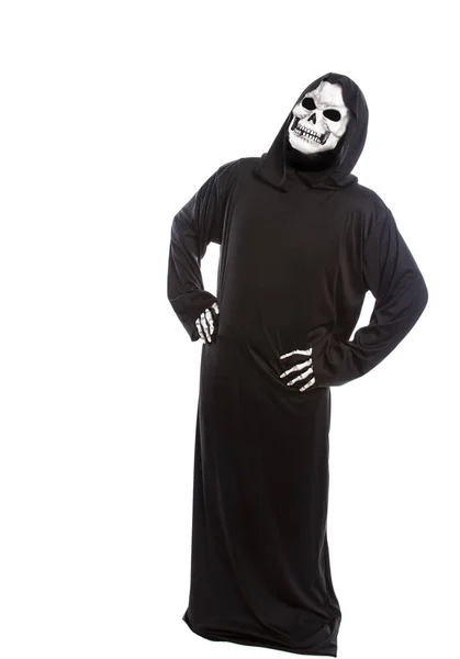 Personne Habillée Faucheur Sinistre Fantôme Mort Costume Halloween Regardant Confus — Photo