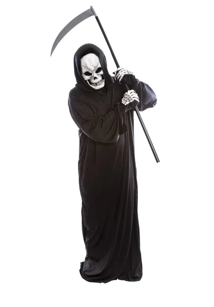 Osoba Ubrana Ponczy Reaper Lub Death Ghost Kostium Halloween Udając — Zdjęcie stockowe