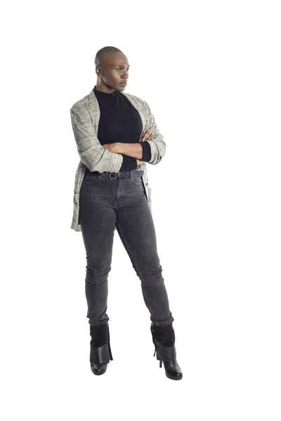 Donna Afroamericana Nera Che Guarda Fiducioso Mentre Indossa Abbigliamento Casual — Foto Stock