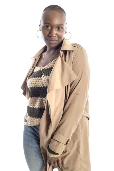 Confident Black African American Female Model Wearing Fall Spring Style — Stock Photo, Image