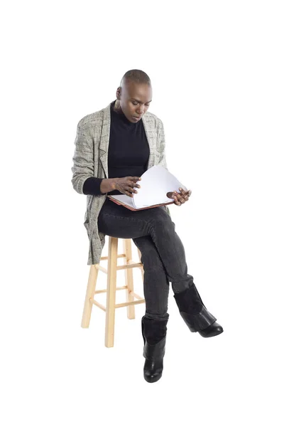 Black African American Businesswoman Reading Contracts Reports Teacher Preparing Her — Stock Photo, Image