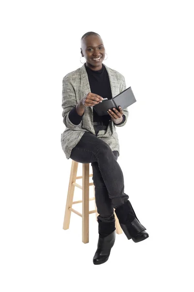 Fekete Afro Amerikai Üzletasszony Pózol Egy Számlát Vagy Számlát Úgy — Stock Fotó