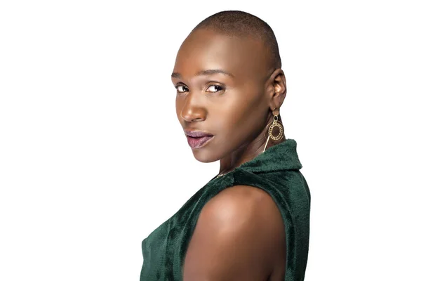 Güzel Siyah Afro Amerikan Kadın Model Beyaz Bir Arka Plan — Stok fotoğraf