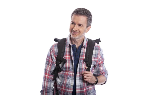 Middle Aged Man Doing Healthy Activities Retirement Hiking Trekking Walking — Stock Photo, Image