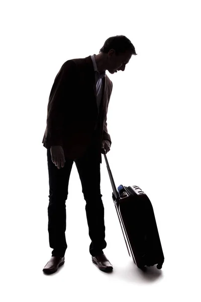 Silhouette Businessman Going Business Trip Traveling Luggage Man Carrying Bags — Stock Photo, Image