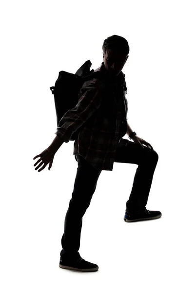 Silhouette Hiker Mountain Climber Reaching Move Imaginary Mountain Image Depicts — Stock Photo, Image