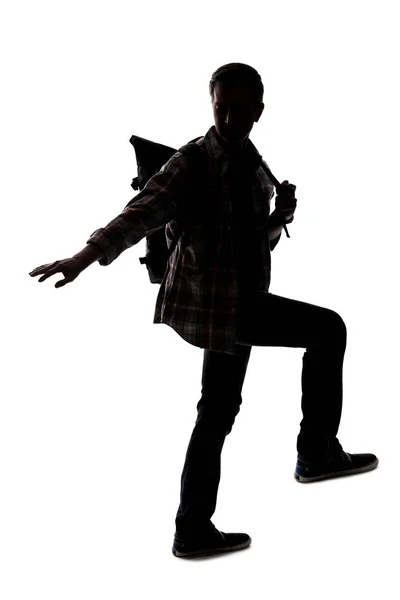 Silhouette Hiker Mountain Climber Reaching Move Imaginary Mountain Image Depicts — Stock Photo, Image