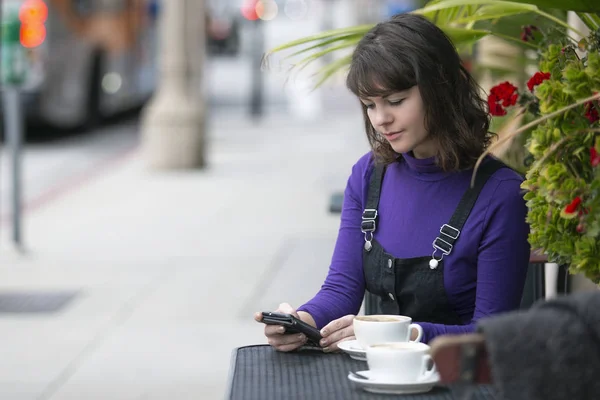 Woman Taking Break Outdoor Coffee Shop Local Cafe City Waiting — Stock Photo, Image