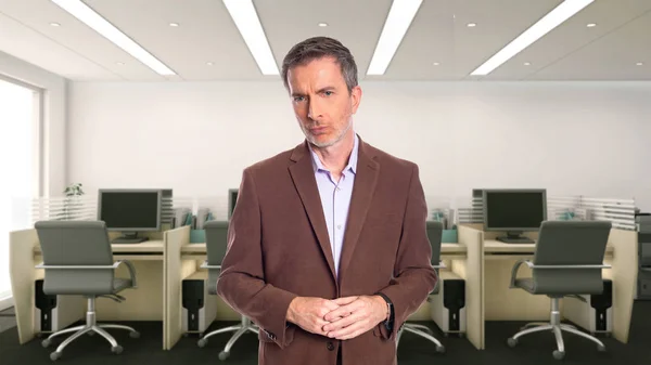 Middle Aged Businessman Gray Hair Wearing Brown Jacket Standing Office — Stockfoto