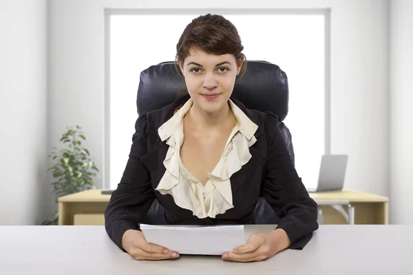 Young Female Business Employee Newly Hired Student Doing Writer Internship — Stock Photo, Image