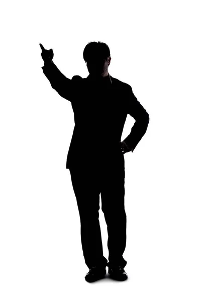 Full Body Silhouette Businessman Isolated White Background Pointing Copy Text — ストック写真