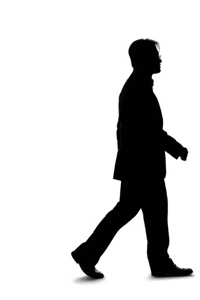 Pełna Sylwetka Biznesmena Odizolowanego Białym Tle Jest Chodzącym Geście Porusza — Zdjęcie stockowe