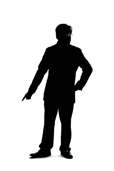 Full Body Silhouette Businessman Isolated White Background Pointing Copy Text — ストック写真