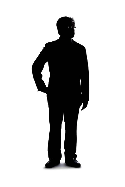 Full Body Silhouette Businessman Isolated White Background Standing Waiting Posed — ストック写真