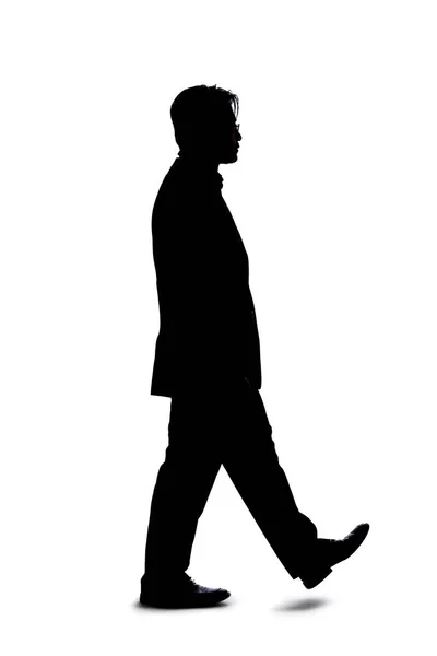 Ganzkörpersilhouette Eines Geschäftsmannes Isoliert Auf Weißem Hintergrund Ist Einer Gehgeste — Stockfoto