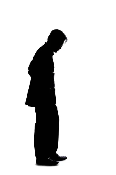 Ganzkörpersilhouette Eines Geschäftsmannes Isoliert Auf Weißem Hintergrund Steht Und Wartet — Stockfoto