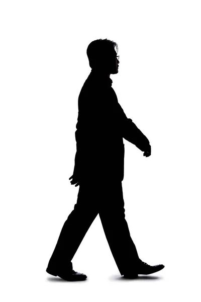 Full Body Silhouette Businessman Isolated White Background Walking Gesture Moving — Stock Photo, Image