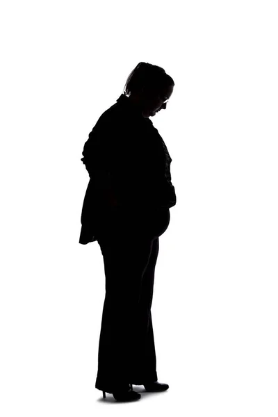 Silhouette Curvy Size Businesswoman White Background She Posed She Bored — Stock Photo, Image