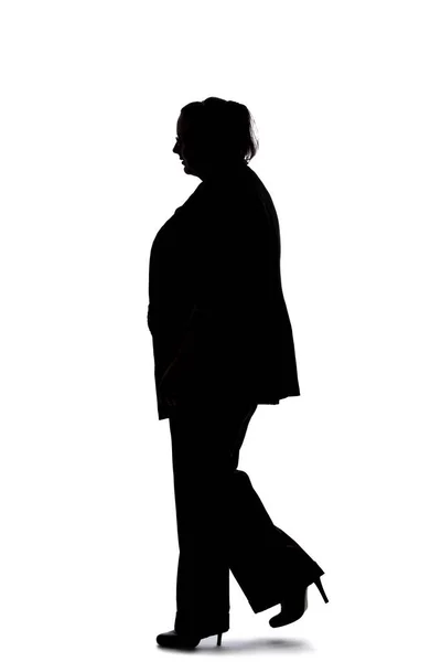 Σιλουέτα Καμπυλότητας Συν Μέγεθος Επιχειρηματίας Λευκό Φόντο Στέκεται Σαν Περπατάει — Φωτογραφία Αρχείου