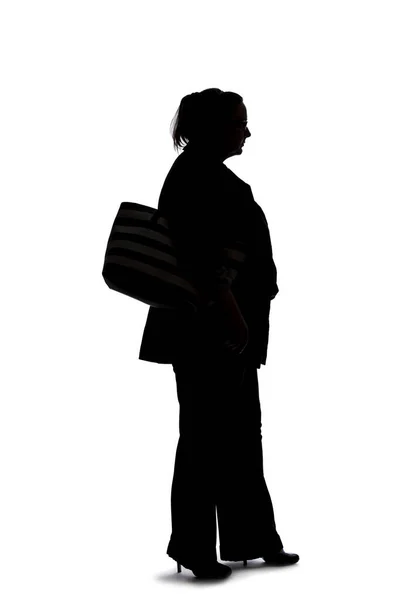 Silhouette Einer Kurvigen Oder Übergroßen Geschäftsfrau Auf Weißem Hintergrund Sie — Stockfoto