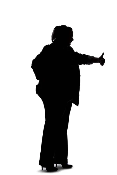 Σιλουέτα Καμπυλότητας Συν Μέγεθος Επιχειρηματίας Λευκό Φόντο Κρατάει Χέρι Της — Φωτογραφία Αρχείου